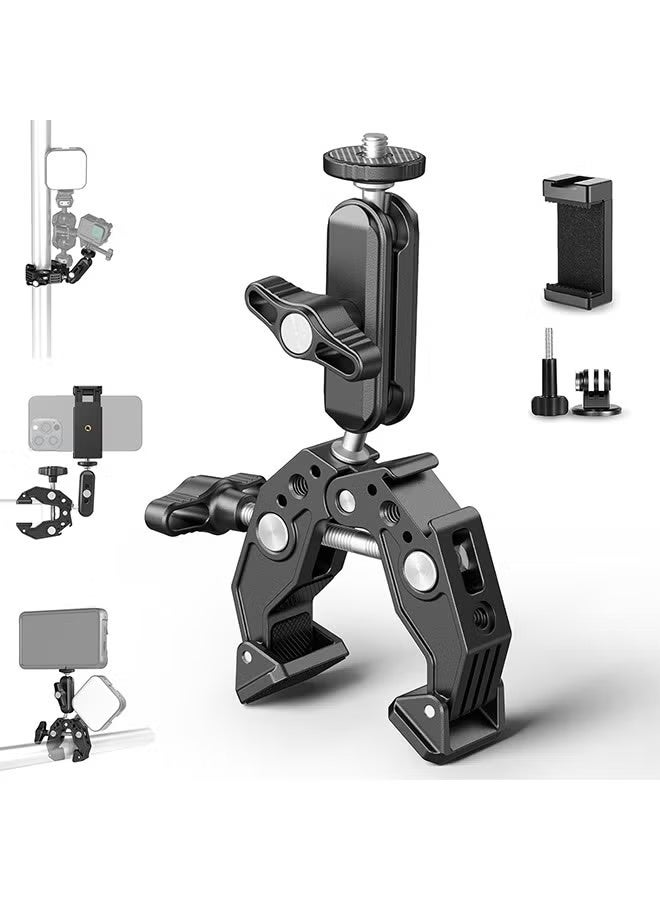 نيوير مشبك NEEWER Super Clamp مع ذراع سحرية مزدوجة الرأس مقاس 3 بوصات، حذاء بارد، خيوط 1/4 بوصة، محول تثبيت الهاتف/كاميرا الحركة لحامل ثلاثي القوائم على المكتب، قضبان جيمبال متقاطعة متوافقة مع SmallRig GoPro DJI، ST83 - Image 1